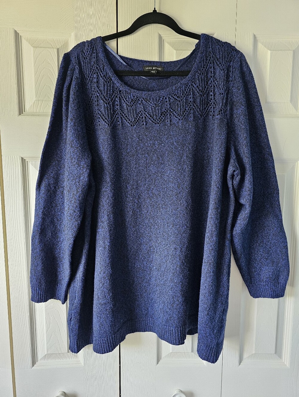 Lane Bryant Blue Black Marled Crochet Yoke Knit Sweater 22/24